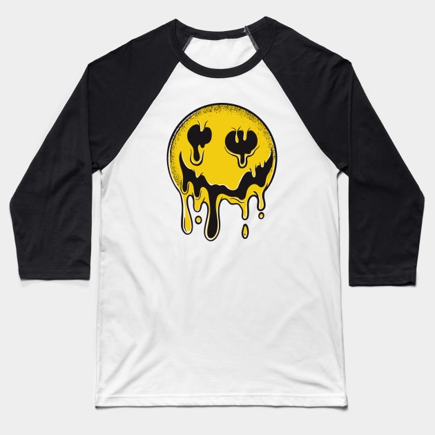Droopy Smiley Face // Trippy Smile Baseball T-Shirt by SLAG_Creative